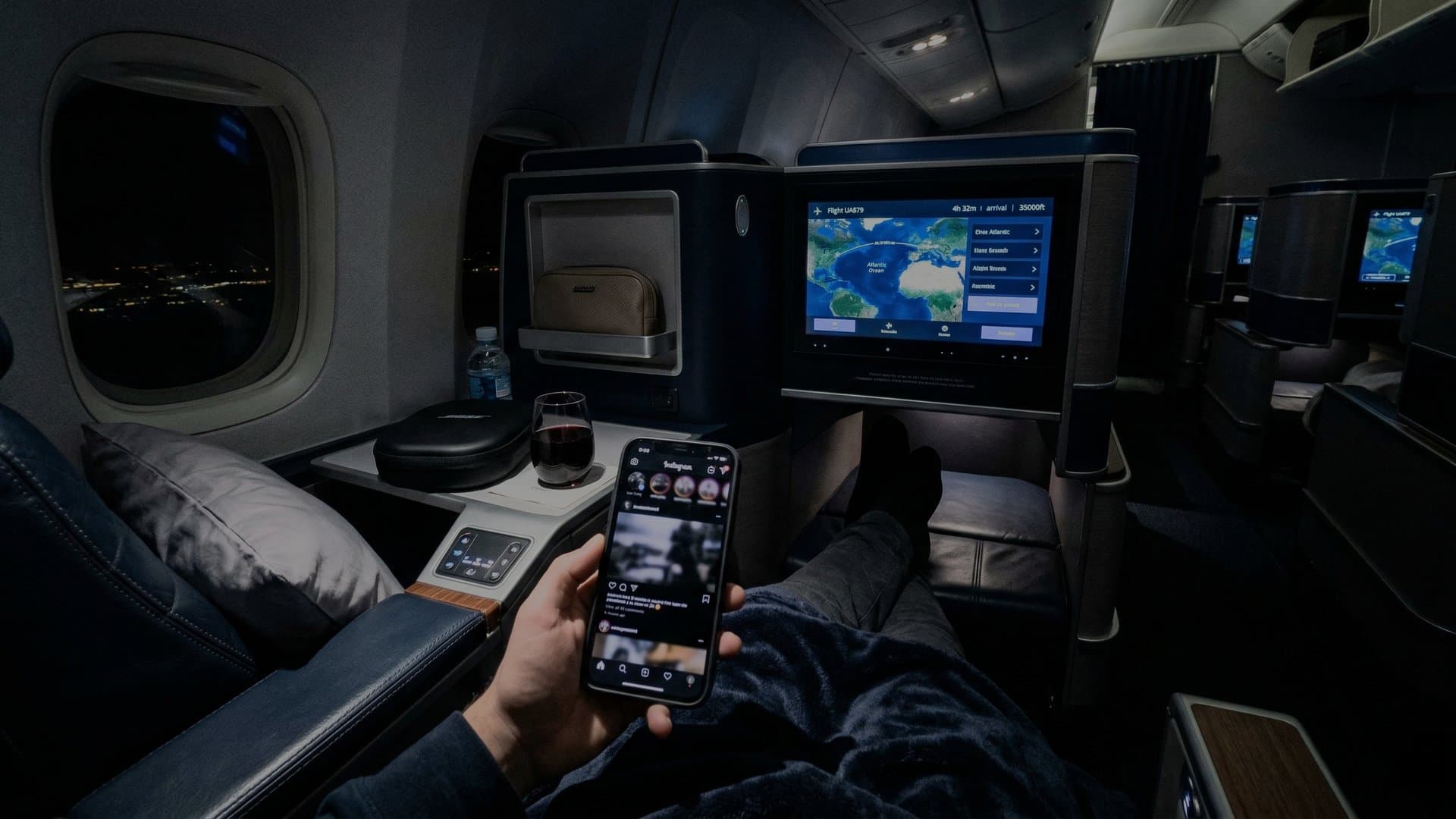 First class suite on international flight