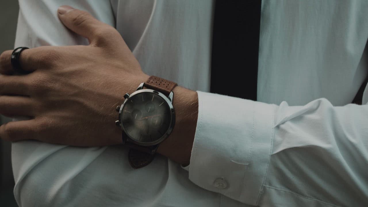 Luxury wristwatch close-up on wrist